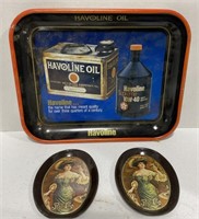 Vintage havoline oil tray and Pepsi cola oval