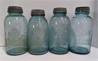 Vintage Blue Glass Ball Mason Jars With Zinc