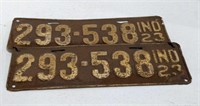 Antique 1923 Indiana License Plates