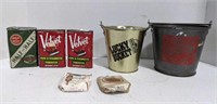 Falstaff beer bucket, Casino bucket, Tin tobacco