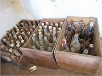 (3) Wood Crates w/ Misc Glass Bottles