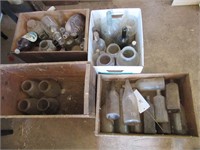 (3) Wood Crates w/ Glass Jars & Bottles