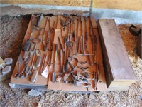 Pallet of Vintage Livestock Vet Tools & Wood Crate