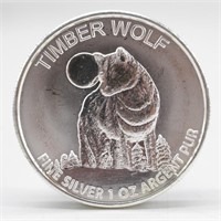 One Troy Ounce Timber Wolf .999 Fine Silver Round