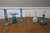 Fancy Blue Glass - Decanters, Vase, Candesticks
