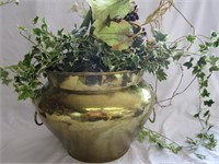 Brass Planter With Artificial Plants 9.5"T