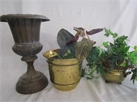 Brass Planters With Artifical Plants