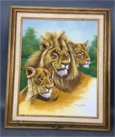 Lion & Lioness Oil On Canvas Signed Coventry