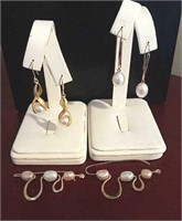 3 Pair 14k Gold and Pearl Earrings