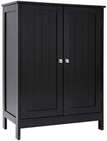 Black Bathroom Floor Storage Cabinet with 2 Shelf