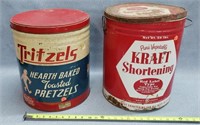 Vintage Pretzel & Shortening Tins 15"T