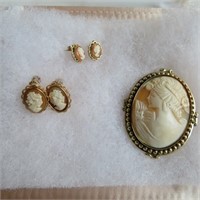 Cameo Earrings & Brooch