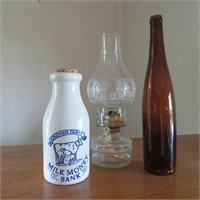 Oil Lamp, Milk Jug Bank, Bottle