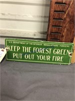 KEEP THE FOREST GREEN PORCELAIN ENAMEL SIGN 4X11"