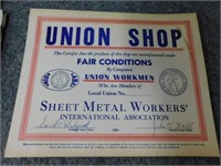 Union shop sheet metal worker's certificate, 9x11