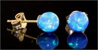 14kt Gold Blue Opal Ball Earrings
