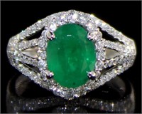 14K White Gold 2.37 ct Emerald & Diamond Ring