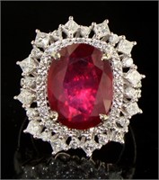 18kt Gold 10.91 ct Oval Ruby & Diamond Ring