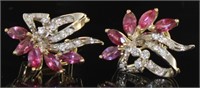 14kt Gold Natural 2.84 ct Ruby & Diamond Earrings