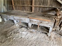 Rustic Wood Shop Bench With Antique Vise