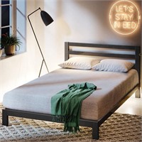 Metal Bed Frame Wooden Slat Support, Queen