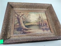 Oil on canvas painting, vintage picture frame
