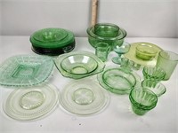 Uranium green depression glass: plates, bowls