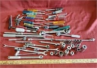 Assorted Screwdrivers, Socket Wrenches, Sockets