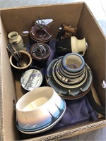 CROCKERY DISHES, INDIAN-LOOK VASES, HAND SCYTHES