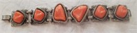 Silvertone Bracelet, Orange Stones