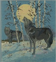 Martha Labbs needle point of two wolves