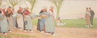 Henri Cassiers lithograph Dutch Girls, "Market Day