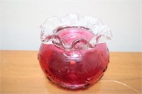Antique Cranberry candle holder with pontil 5wx3.5