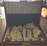 BRASS AND ROSEWOOD THAILAND FLATWARE SET