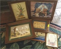ASSORTED FRAMED NEEDLE POINT AND PRINTS