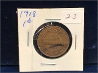 1918  Canadian one cent piece