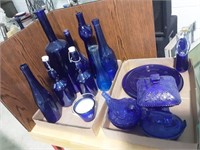 Decorative cobalt blue glassware and thermometer
