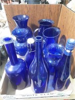 Cobalt blue glass pitcher and Decanter lot