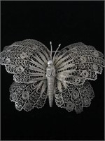 SILVER BUTTERFLY BROOCH;  BETWEEN 3 AND 1/4 INCHES