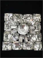 SILVER AND CLEAR RHINESTONE BROOCH;  COSTUME