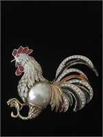 BEAUTIFUL MULTI-COLOR ROOSTER BROOCH WITH LARGE