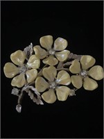 LISNER SILVER FLORAL BROOCH PIN;  HAS YELLOW