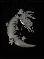 MOON AND COW SILVER BROOCH PIN;  COSTUME JEWELRY,
