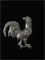 SILVER CHICKEN BROOCH;  COSTUME JEWELRY, 1 AND 3/4