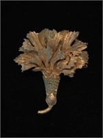 MAXIM GOLD FLORAL BROOCH;  COSTUME JEWELRY, HAS