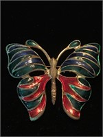 GLASS AND GOLD BUTTERFLY BROOCH;  COSTUME JEWELRY,