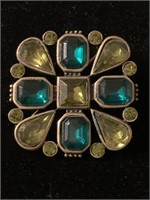 TWO TONED GREEN PIN / BROOCH;  COSTUME JEWELRY, 1