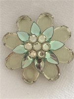 YELLOW AND GREEN FLOWER BROOCH;  COSTUME JEWELRY,