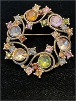 MONET COLORED STONE BROOCH;