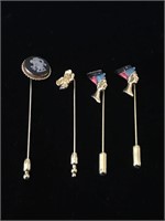 4 SMALL PINS; COSTUME JEWELRY, 2 WITH MATCHING